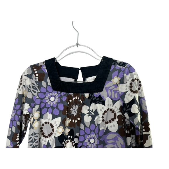 Hanna Andersson Purple & Gray Floral Long Sleeve Shift Dress FALL 120 US 6-7 - Picture 2 of 7